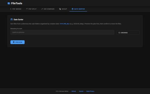 Date Sorter tab with a directory field and a preview button